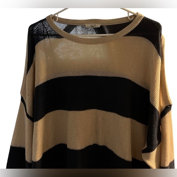 Easel Brown Striped Cold Shoulder Long Sleeve Knit Sweater S/M - Picture 2 of 7